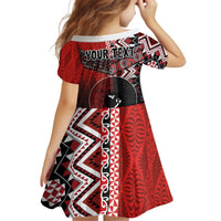 Personalised Aotearoa and Tonga Together Kid Short Sleeve Dress Manaia and Tongan Tribal Cross - Taniko and Ngatu Art Tattoo LT03 - Polynesian Pride