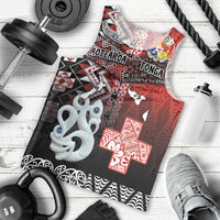 Personalised Aotearoa and Tonga Together Men Tank Top Manaia and Tongan Tribal Cross - Taniko and Ngatu Art Tattoo