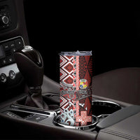 Personalised Aotearoa and Tonga Together Skinny Tumbler Manaia and Tongan Tribal Cross - Taniko and Ngatu Art Tattoo LT03 - Polynesian Pride