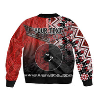 Personalised Aotearoa and Tonga Together Sleeve Zip Bomber Jacket Manaia and Tongan Tribal Cross - Taniko and Ngatu Art Tattoo LT03 - Polynesian Pride