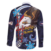 American Samoa Flag Day Family Matching Off Shoulder Short Dress and Hawaiian Shirt Bald Eagle with Uatogi and Fue - Polynesian and Floral Tribal Tattoo
