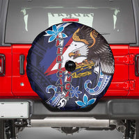 American Samoa Flag Day Spare Tire Cover Bald Eagle with Uatogi and Fue - Polynesian and Floral Tribal Tattoo
