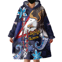 American Samoa Flag Day Wearable Blanket Hoodie Bald Eagle with Uatogi and Fue - Polynesian and Floral Tribal Tattoo LT03 - Polynesian Pride