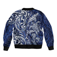 New Zealand Connecting with Seas Bomber Jacket Maori Tribal and Sea Animals Tattoo - White Glass Style LT03 - Polynesian Pride