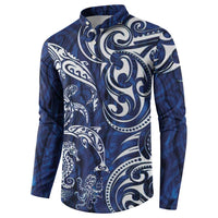 New Zealand Connecting with Seas Button Sweatshirt Maori Tribal and Sea Animals Tattoo - White Glass Style