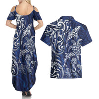 New Zealand Connecting with Seas Couples Matching Summer Maxi Dress and Hawaiian Shirt Maori Tribal and Sea Animals Tattoo - White Glass Style
