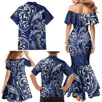 New Zealand Connecting with Seas Family Matching Mermaid Dress and Hawaiian Shirt Maori Tribal and Sea Animals Tattoo - White Glass Style