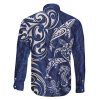 New Zealand Connecting with Seas Family Matching Off The Shoulder Long Sleeve Dress and Hawaiian Shirt Maori Tribal and Sea Animals Tattoo - White Glass Style