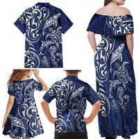 New Zealand Connecting with Seas Family Matching Off Shoulder Maxi Dress and Hawaiian Shirt Maori Tribal and Sea Animals Tattoo - White Glass Style