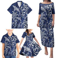 New Zealand Connecting with Seas Family Matching Puletasi and Hawaiian Shirt Maori Tribal and Sea Animals Tattoo - White Glass Style
