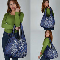 New Zealand Connecting with Seas Grocery Bag Maori Tribal and Sea Animals Tattoo - White Glass Style