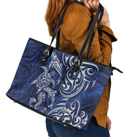 New Zealand Connecting with Seas Leather Tote Bag Maori Tribal and Sea Animals Tattoo - White Glass Style