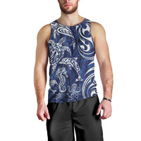 New Zealand Connecting with Seas Men Tank Top Maori Tribal and Sea Animals Tattoo - White Glass Style