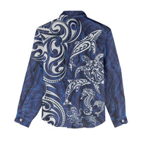 New Zealand Connecting with Seas Women Casual Shirt Maori Tribal and Sea Animals Tattoo - White Glass Style