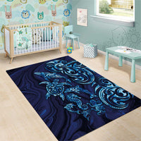 New Zealand Connecting with Seas Area Rug Maori Tribal and Sea Animals Tattoo - Sea Texture Glass Style