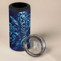 New Zealand Connecting with Seas 4 in 1 Can Cooler Tumbler Maori Tribal and Sea Animals Tattoo - Sea Texture Glass Style