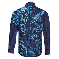 New Zealand Connecting with Seas Family Matching Short Sleeve Bodycon Dress and Hawaiian Shirt Maori Tribal and Sea Animals Tattoo - Sea Texture Glass Style