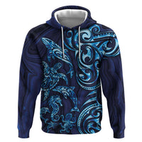 New Zealand Connecting with Seas Hoodie Maori Tribal and Sea Animals Tattoo - Sea Texture Glass Style