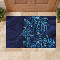 New Zealand Connecting with Seas Rubber Doormat Maori Tribal and Sea Animals Tattoo - Sea Texture Glass Style LT03 Navy - Polynesian Pride