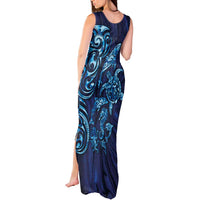 New Zealand Connecting with Seas Tank Maxi Dress Maori Tribal and Sea Animals Tattoo - Sea Texture Glass Style LT03 - Polynesian Pride