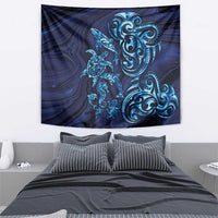 New Zealand Connecting with Seas Tapestry Maori Tribal and Sea Animals Tattoo - Sea Texture Glass Style