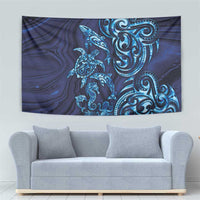 New Zealand Connecting with Seas Tapestry Maori Tribal and Sea Animals Tattoo - Sea Texture Glass Style