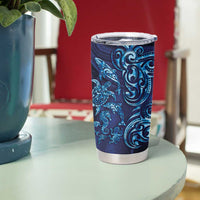 New Zealand Connecting with Seas Tumbler Cup Maori Tribal and Sea Animals Tattoo - Sea Texture Glass Style