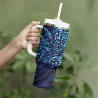 New Zealand Connecting with Seas Tumbler With Handle Maori Tribal and Sea Animals Tattoo - Sea Texture Glass Style