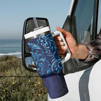 New Zealand Connecting with Seas Tumbler With Handle Maori Tribal and Sea Animals Tattoo - Sea Texture Glass Style