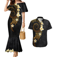 Polynesian Spiral Tribal Tattoo Couples Matching Mermaid Dress and Hawaiian Shirt Golden Color LT03 Yellow - Polynesian Pride