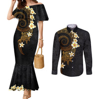 Polynesian Spiral Tribal Tattoo Couples Matching Mermaid Dress and Long Sleeve Button Shirt Golden Color LT03 Yellow - Polynesian Pride