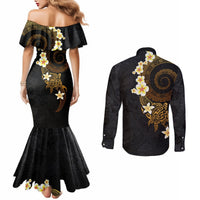 Polynesian Spiral Tribal Tattoo Couples Matching Mermaid Dress and Long Sleeve Button Shirt Golden Color LT03 - Polynesian Pride