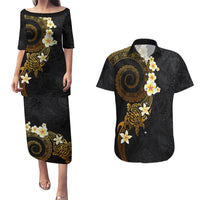Polynesian Spiral Tribal Tattoo Couples Matching Puletasi and Hawaiian Shirt Golden Color LT03 Yellow - Polynesian Pride