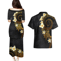 Polynesian Spiral Tribal Tattoo Couples Matching Puletasi and Hawaiian Shirt Golden Color LT03 - Polynesian Pride