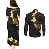 Polynesian Spiral Tribal Tattoo Couples Matching Puletasi and Long Sleeve Button Shirt Golden Color LT03 - Polynesian Pride