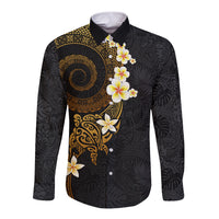 Polynesian Spiral Tribal Tattoo Long Sleeve Button Shirt Golden Color