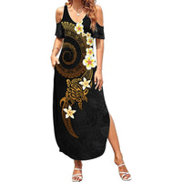 Polynesian Spiral Tribal Tattoo Summer Maxi Dress Golden Color LT03 Women Yellow - Polynesian Pride