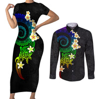 Polynesian Spiral Tribal Tattoo Couples Matching Short Sleeve Bodycon Dress and Long Sleeve Button Shirt Fanciful Color