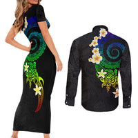 Polynesian Spiral Tribal Tattoo Couples Matching Short Sleeve Bodycon Dress and Long Sleeve Button Shirt Fanciful Color