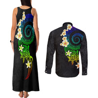Polynesian Spiral Tribal Tattoo Couples Matching Tank Maxi Dress and Long Sleeve Button Shirt Fanciful Color