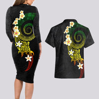 Polynesian Spiral Tribal Tattoo Couples Matching Long Sleeve Bodycon Dress and Hawaiian Shirt Reggae Color LT03 - Polynesian Pride