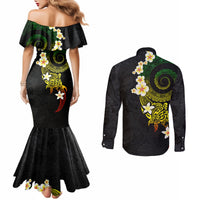 Polynesian Spiral Tribal Tattoo Couples Matching Mermaid Dress and Long Sleeve Button Shirt Reggae Color