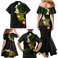 Polynesian Spiral Tribal Tattoo Family Matching Mermaid Dress and Hawaiian Shirt Reggae Color