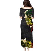 Polynesian Spiral Tribal Tattoo Family Matching Puletasi and Hawaiian Shirt Reggae Color