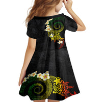 Polynesian Spiral Tribal Tattoo Kid Short Sleeve Dress Reggae Color