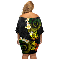 Polynesian Spiral Tribal Tattoo Off Shoulder Short Dress Reggae Color