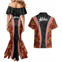 Hawaii Lei and Hibiscus Flowers Tribal Couples Matching Mermaid Dress and Hawaiian Shirt Patchwork Abstract Vintage