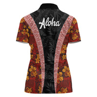 Hawaii Lei and Hibiscus Flowers Tribal Women Polo Shirt Patchwork Abstract Vintage