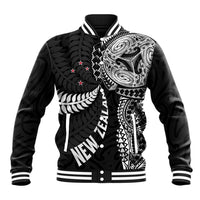 Aotearoa Volleyball Custom Baseball Jacket Silver Ferns and Maori Tribal Black