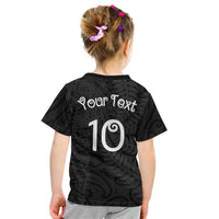 Aotearoa Volleyball Custom Kid T Shirt Silver Ferns and Maori Tribal Black